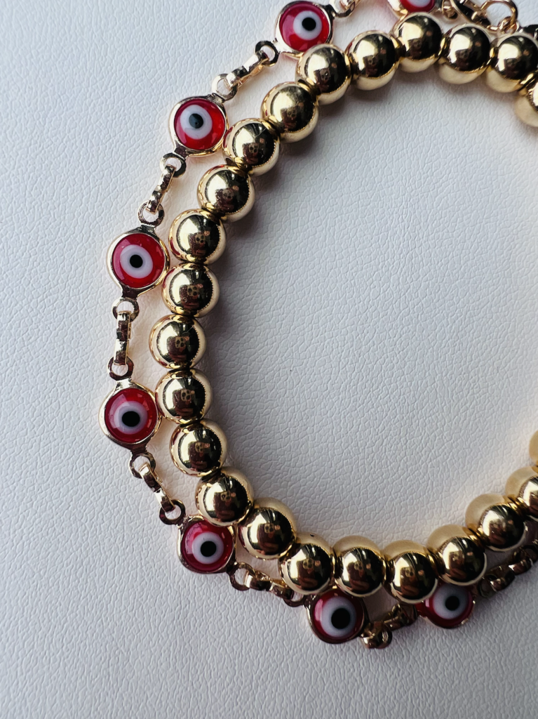 Evil Eye (Red) and Gold Bead Bracelets